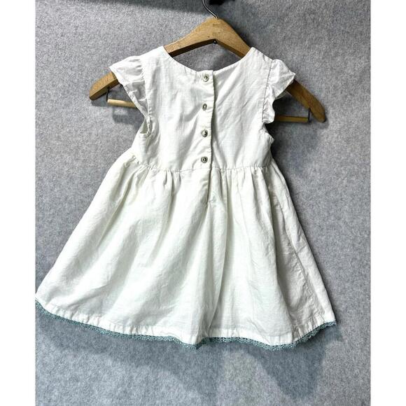 Rachel Zoe White with Blue Embroidered Floral Shirt Short Ruffle Sleeves 4T - Picture 5 of 9